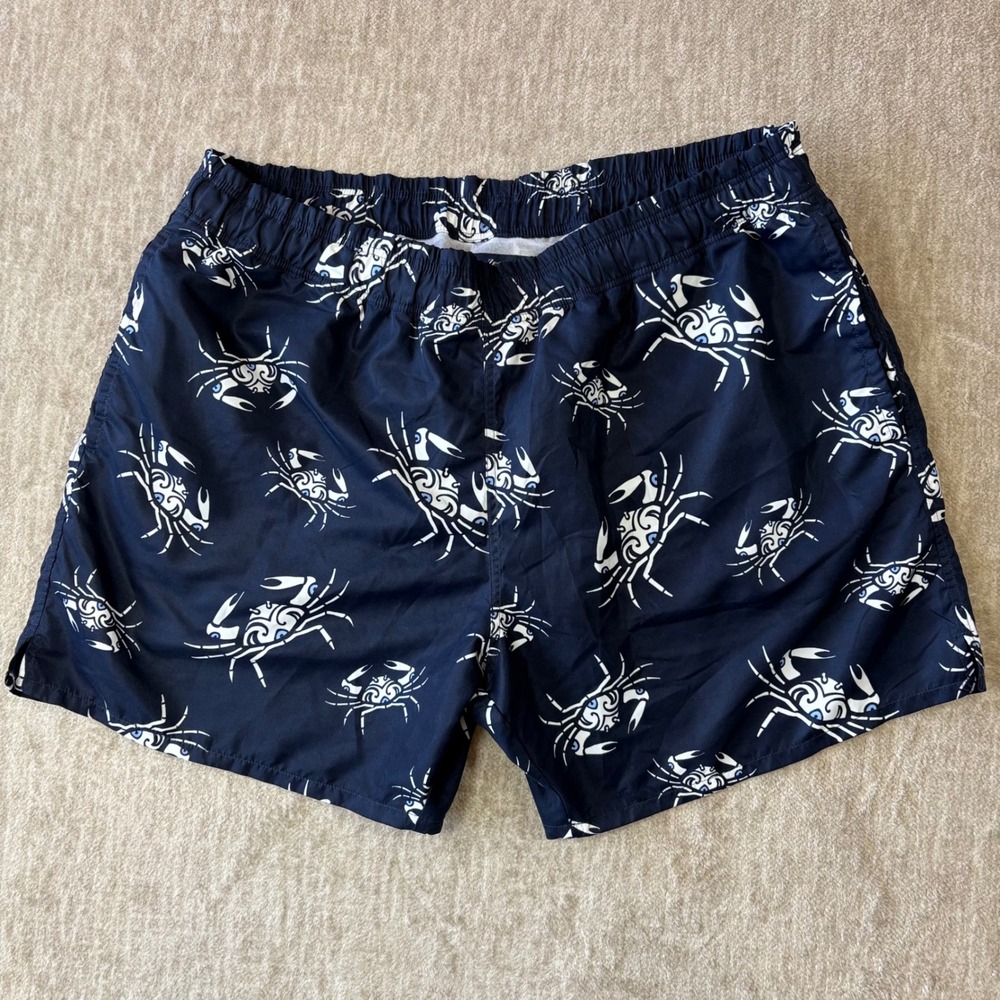 Zegna Sport Swim Trunks Men XL Navy Crab Print Lined Shorts Beach Summer Coastal
